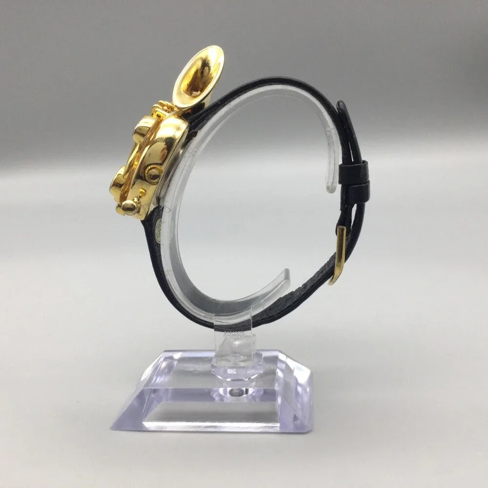 French Horn Hidden Dial Womens Watch 36mm Gold Tone Black Strap New Battery